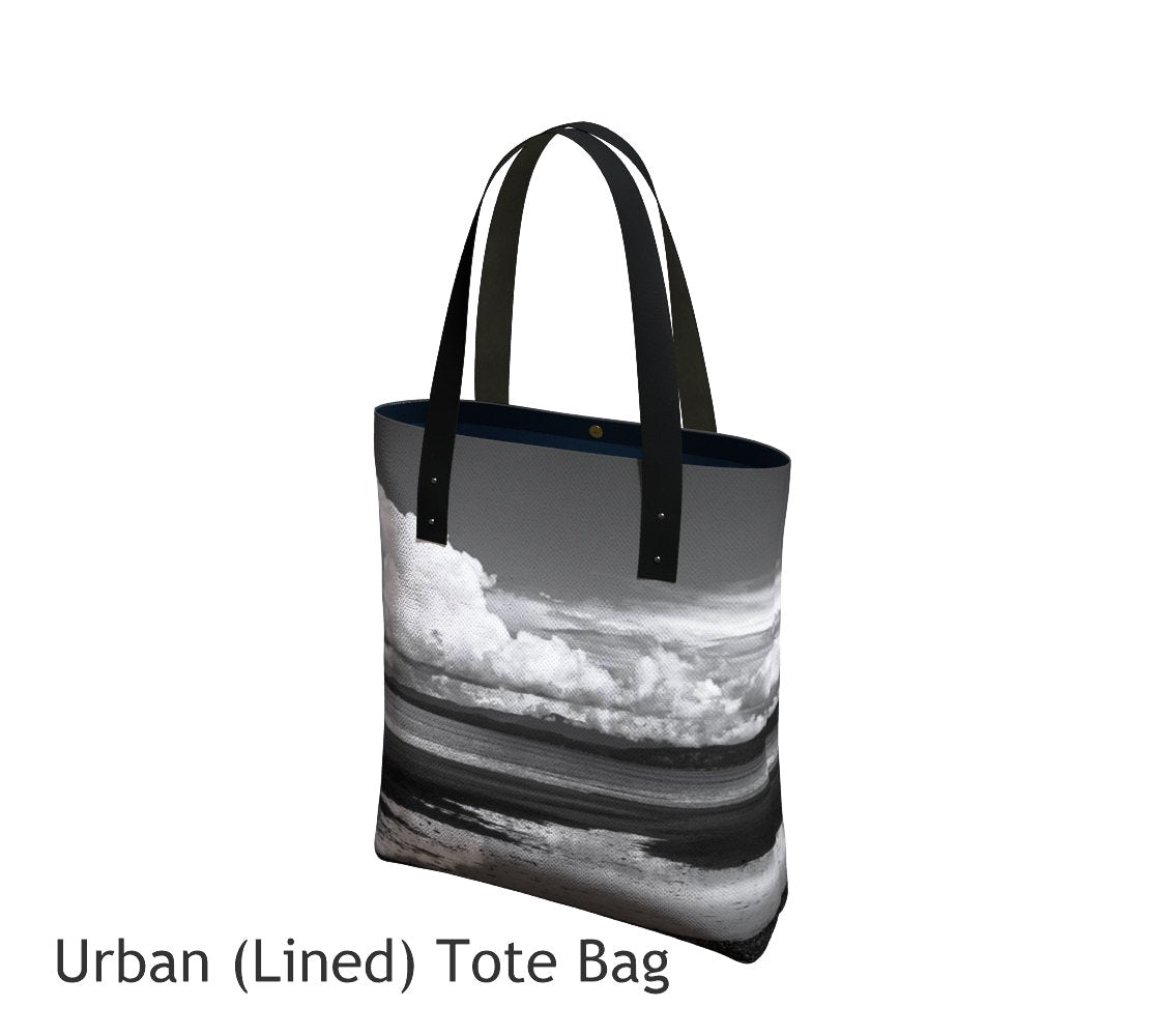 Parksville Beach Tote Bag Basic and Urban Tote Bags featuring printed artwork by Roxy Hurtubise. 