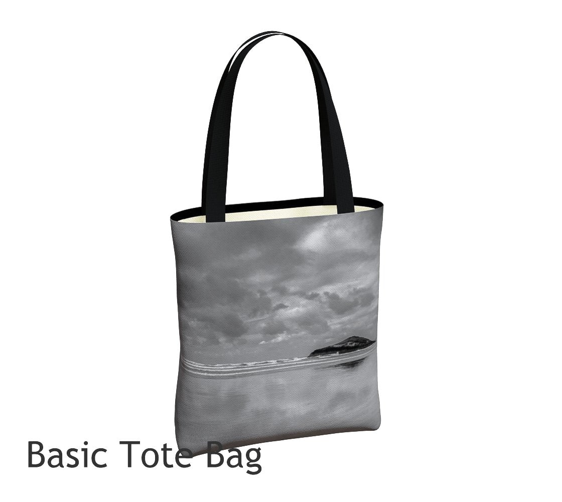 Long Beach Tofino Basic and Urban Tote Bags featuring printed artwork by Roxy Hurtubise. 