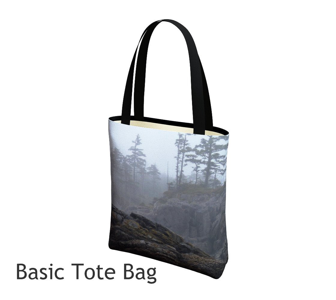 West Coast Landscape Fog Tote Bag Basic and Urban Tote Bags featuring printed artwork by Roxy Hurtubise. 