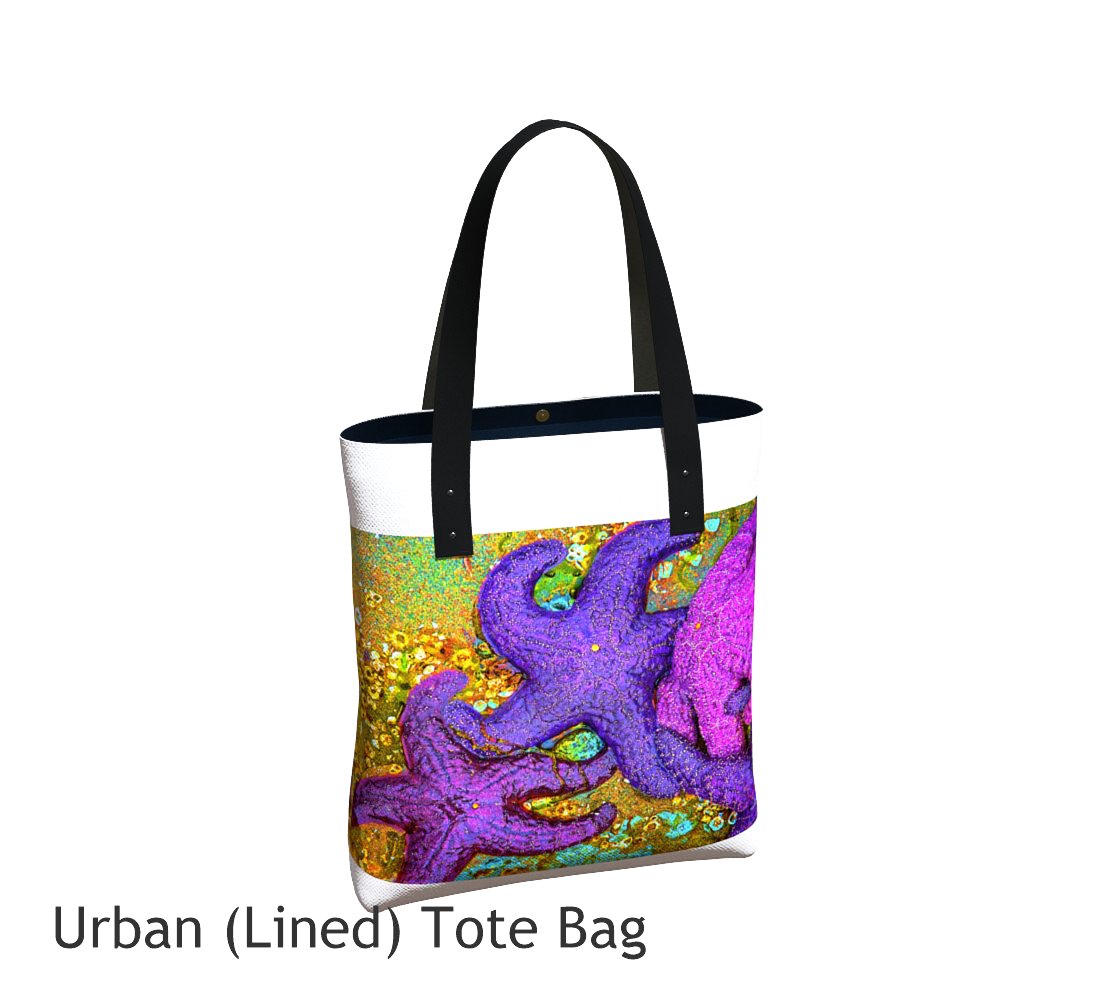 Starfish  Cluster White Tote Bag Basic and Urban Tote Bags featuring printed artwork by Roxy Hurtubise. 