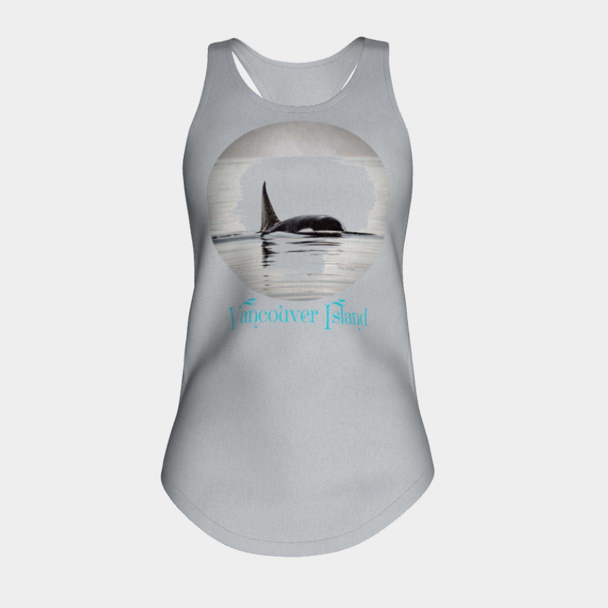 Orca Spray Vancouver Island Racerback Tank Top  Excellent choice for the summer or for working out.   Made from 60% spun cotton and 40% poly for a mix of comfort and performance, you get it all (including my photography and digital art) with this custom printed racerback tank top. 