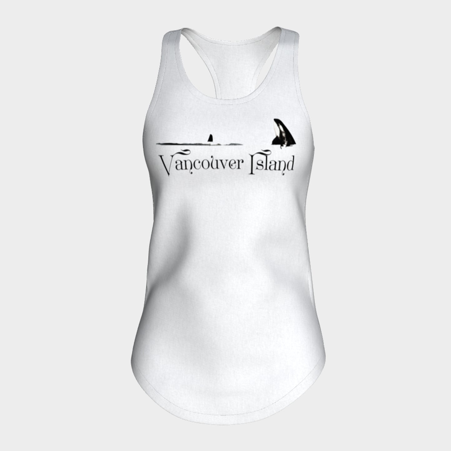 Orca Spy Hop Vancouver Island Racerback Tank Top  Excellent choice for the summer or for working out.   Made from 60% spun cotton and 40% poly for a mix of comfort and performance, you get it all (including my photography and digital art) with this custom printed racerback tank top.   Van Isle Goddess Next Level racerback tank top will quickly become you go-to tank top because of the super comfy fit!