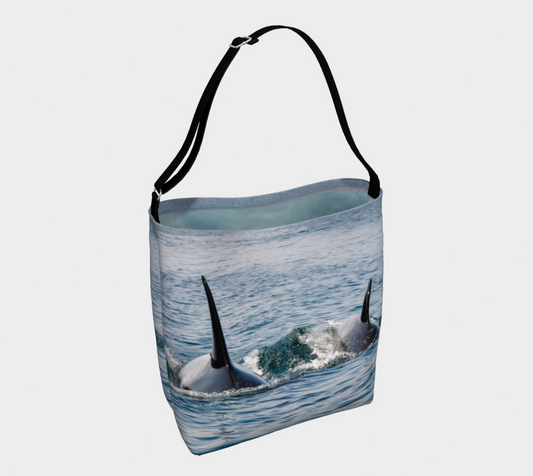 Orca By My Side Neoprene Day Tote: Heartwarming Coastal Wildlife Tote Bag