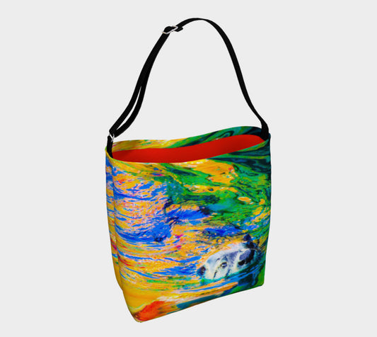 Otter Art Neoprene Day Tote: Playful Coastal Wildlife Print Bag