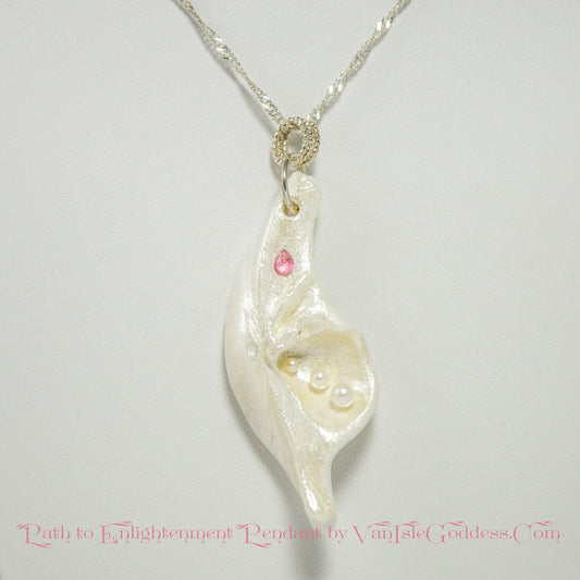 Enlightenment Pink Tourmaline Freshwater Pearls Island Goddess Seashell Pendant