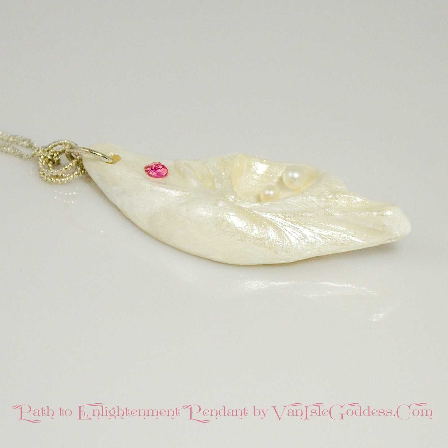 Enlightenment Pink Tourmaline Freshwater Pearls Island Goddess Seashell Pendant
