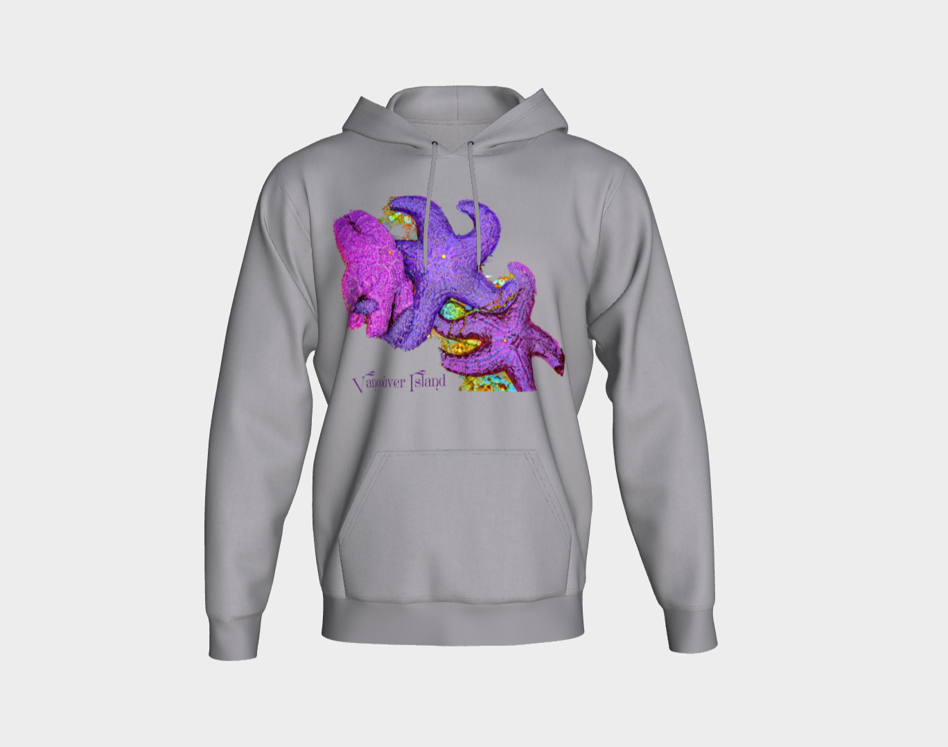 Starfish Cluster Vancouver Island Unisex Pullover Hoodie Your Van Isle Goddess unisex pullover hoodie is a great classic hoodie!  Created with state of the art tri-tex material which is a non-shrink poly middle encased in two layers of ultra soft cotton face and lining.