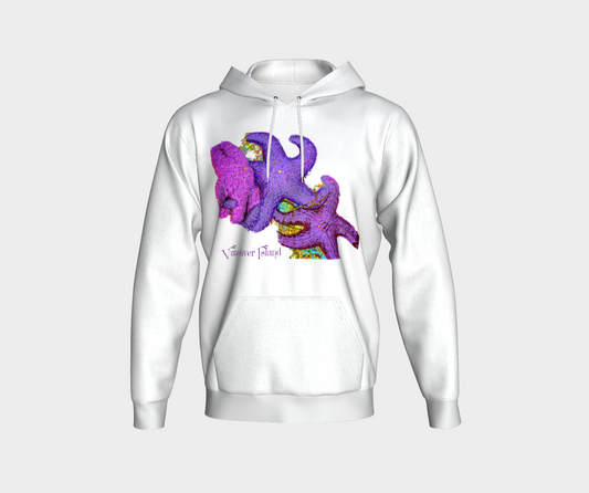 Starfish Cluster Vancouver Island Unisex Pullover Hoodie Your Van Isle Goddess unisex pullover hoodie is a great classic hoodie!  Created with state of the art tri-tex material which is a non-shrink poly middle encased in two layers of ultra soft cotton face and lining.