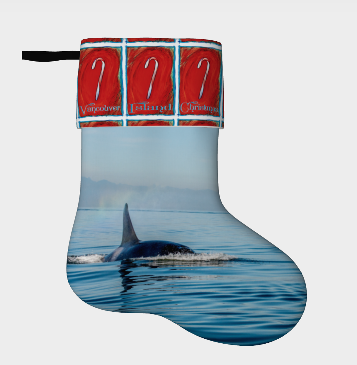 Orca & Candy Canes Vancouver Island Christmas Holiday Stocking