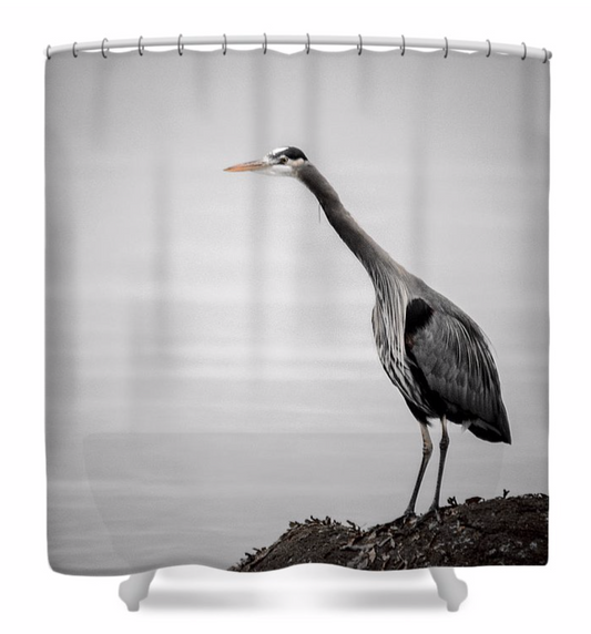 Listening Blue Heron Shower Curtain