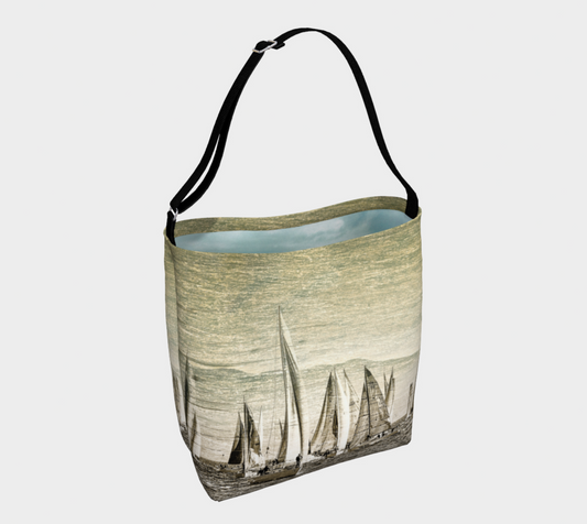 Yacht Race Neoprene Day Tote: Nautical-Inspired Boat Race Print Bag