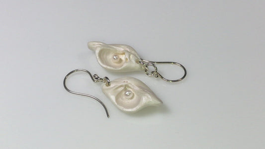 A video showcasing Serenity natural seashell earrings with real baby freshwater pearls.