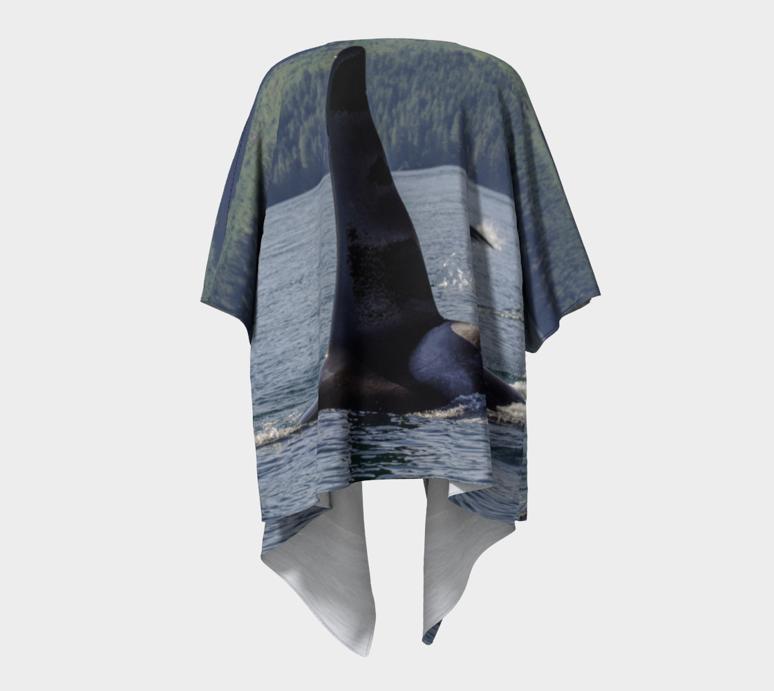 Back side view of the Orca So Close draped kimono.