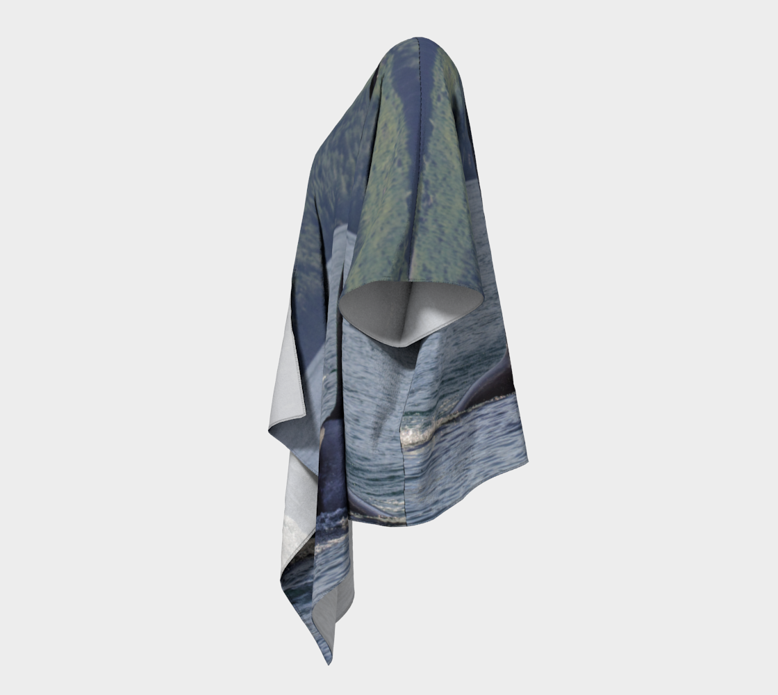 Left side view of the Orca So Close draped kimono.
