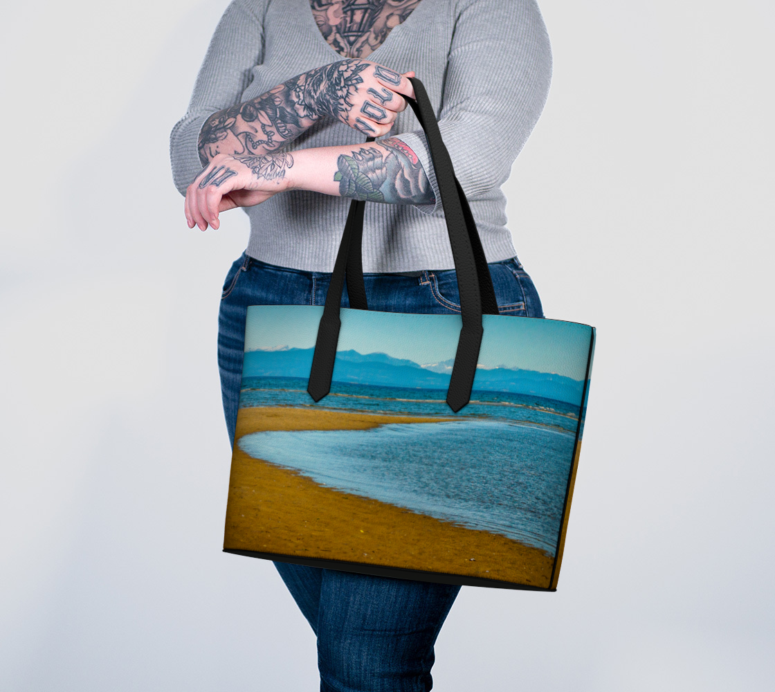 Parksville Beach Low Tide Vegan Leather Tote Bag