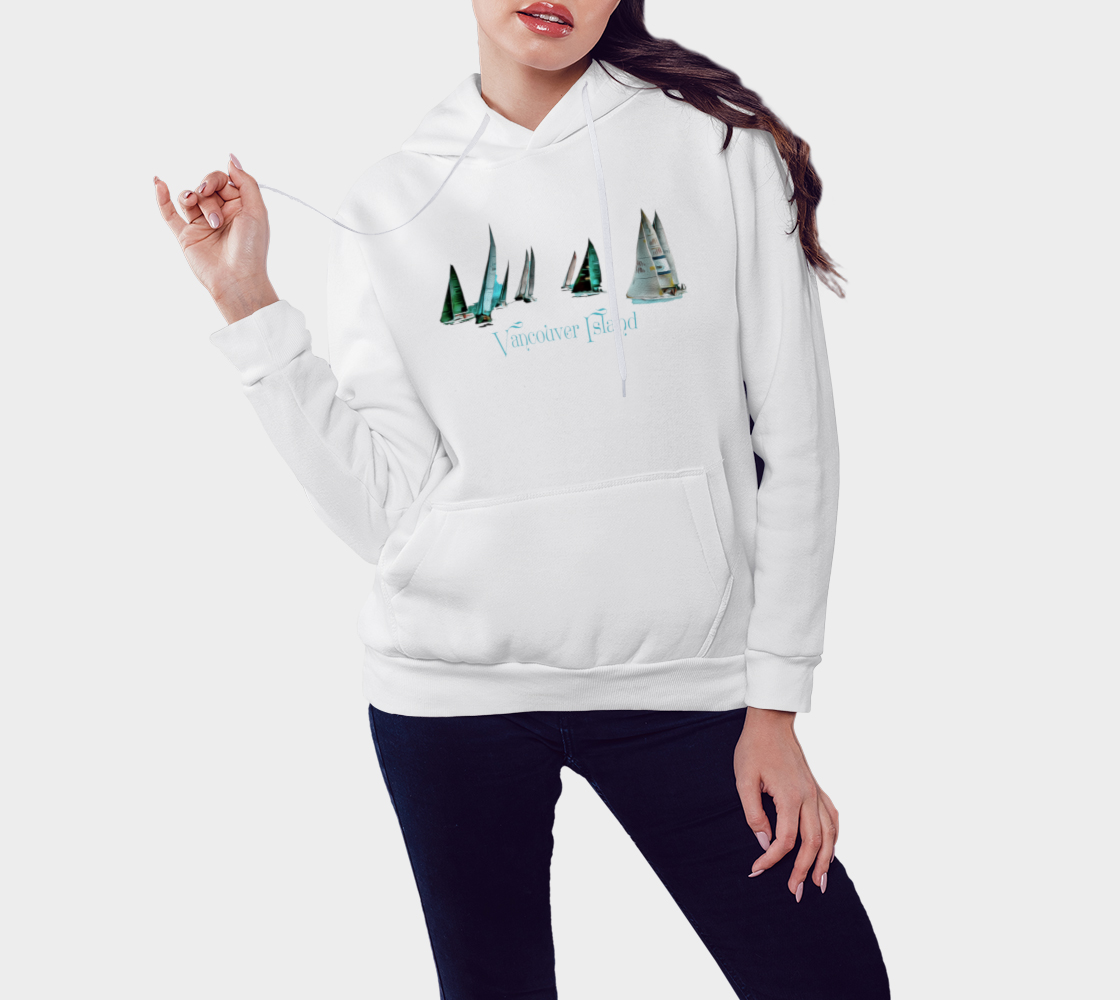 Sail Away Vancouver Island Unisex Pullover Hoodie Your Van Isle Goddess unisex pullover hoodie is a great classic hoodie!  Created with state of the art tri-tex material which is a non-shrink poly middle encased in two layers of ultra soft cotton face and lining.  Features:  super cozy fluffy cotton lining double fleece lined hood kangaroo pocket flat drawcord non shrink fabric unisex fit designed to suit diverse body types