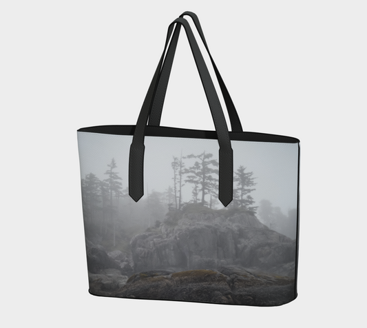 West Coast Landscape Fog Vegan Leather Tote Bag