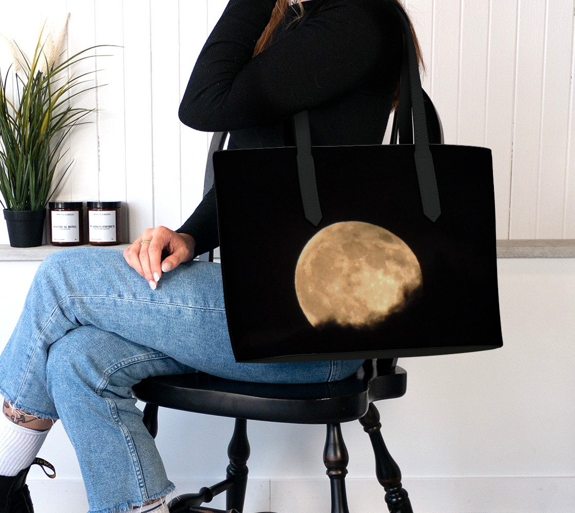 Flower Full Moon Vegan Leather Tote Bag