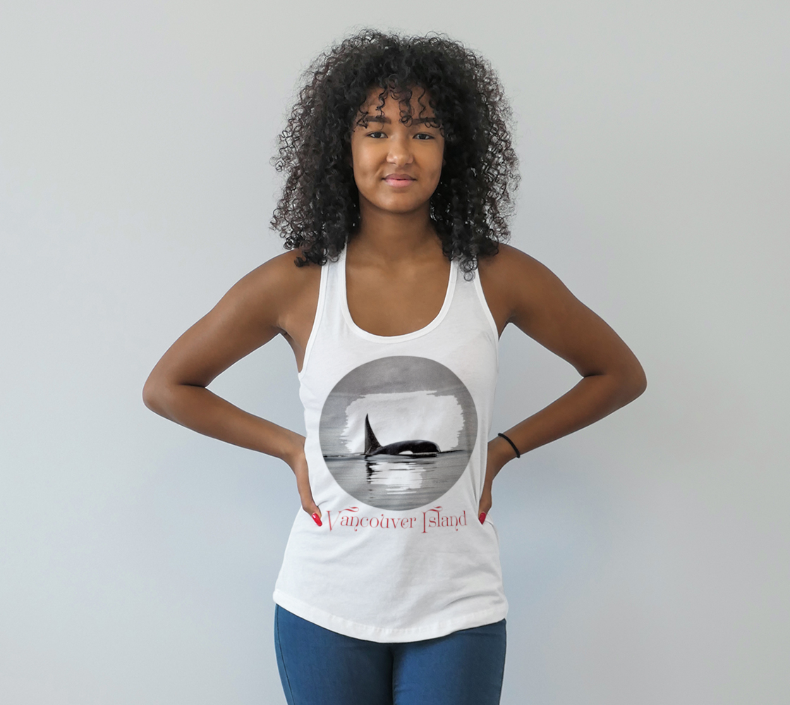 Orca Spray Vancouver Island (red print) Racerback Tank Top  Excellent choice for the summer or for working out.   Made from 60% spun cotton and 40% poly for a mix of comfort and performance, you get it all (including my photography and digital art) with this custom printed racerback tank top. 
