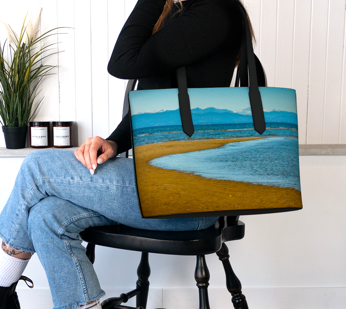 Parksville Beach Low Tide Vegan Leather Tote Bag