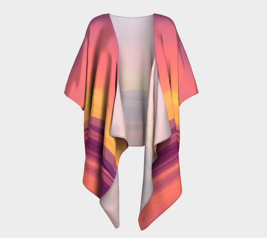 Front side of Vancouver Island Sunset II draped kimono.