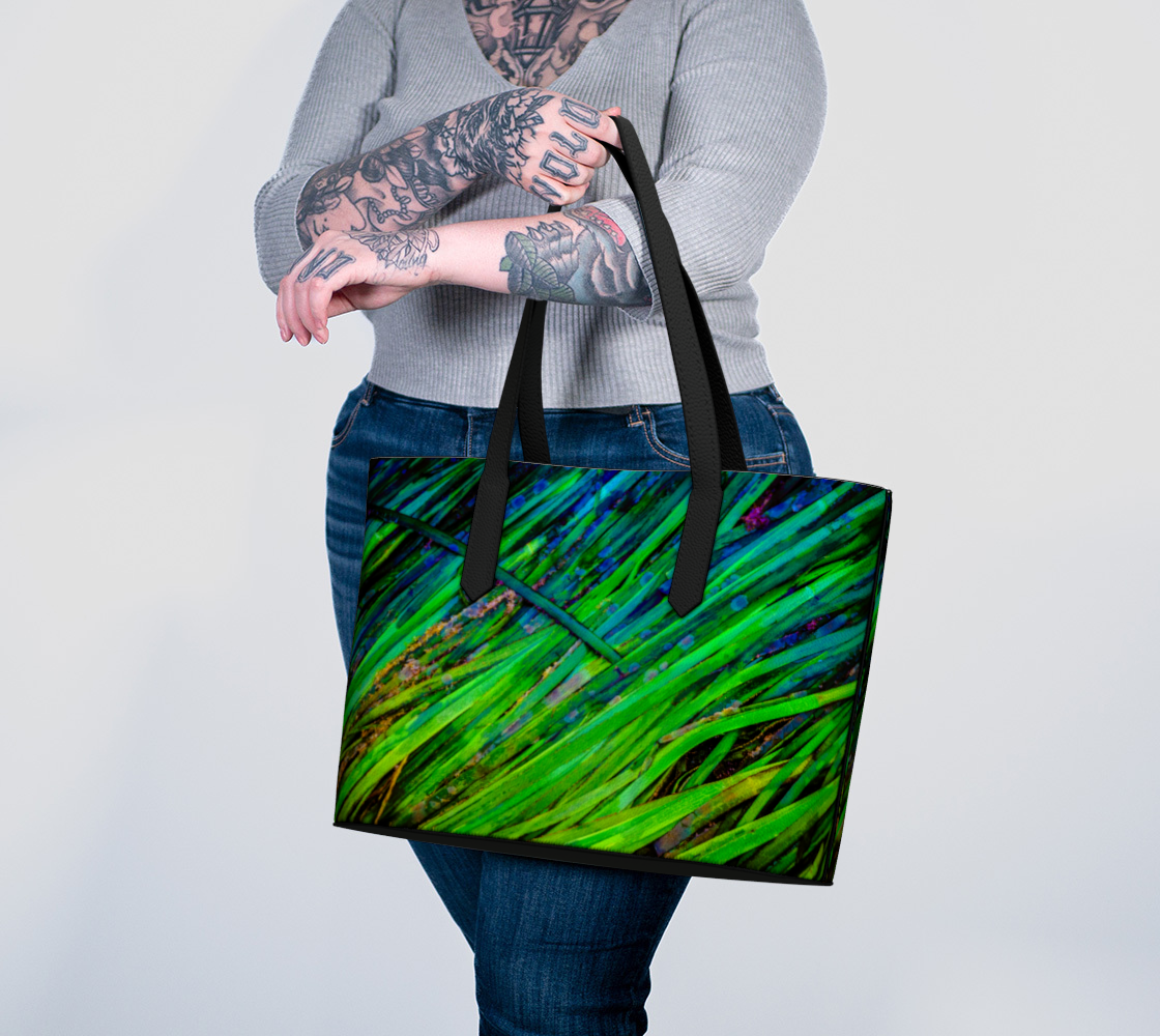 Shades of Green Sea Grass Vegan Leather Tote Bag
