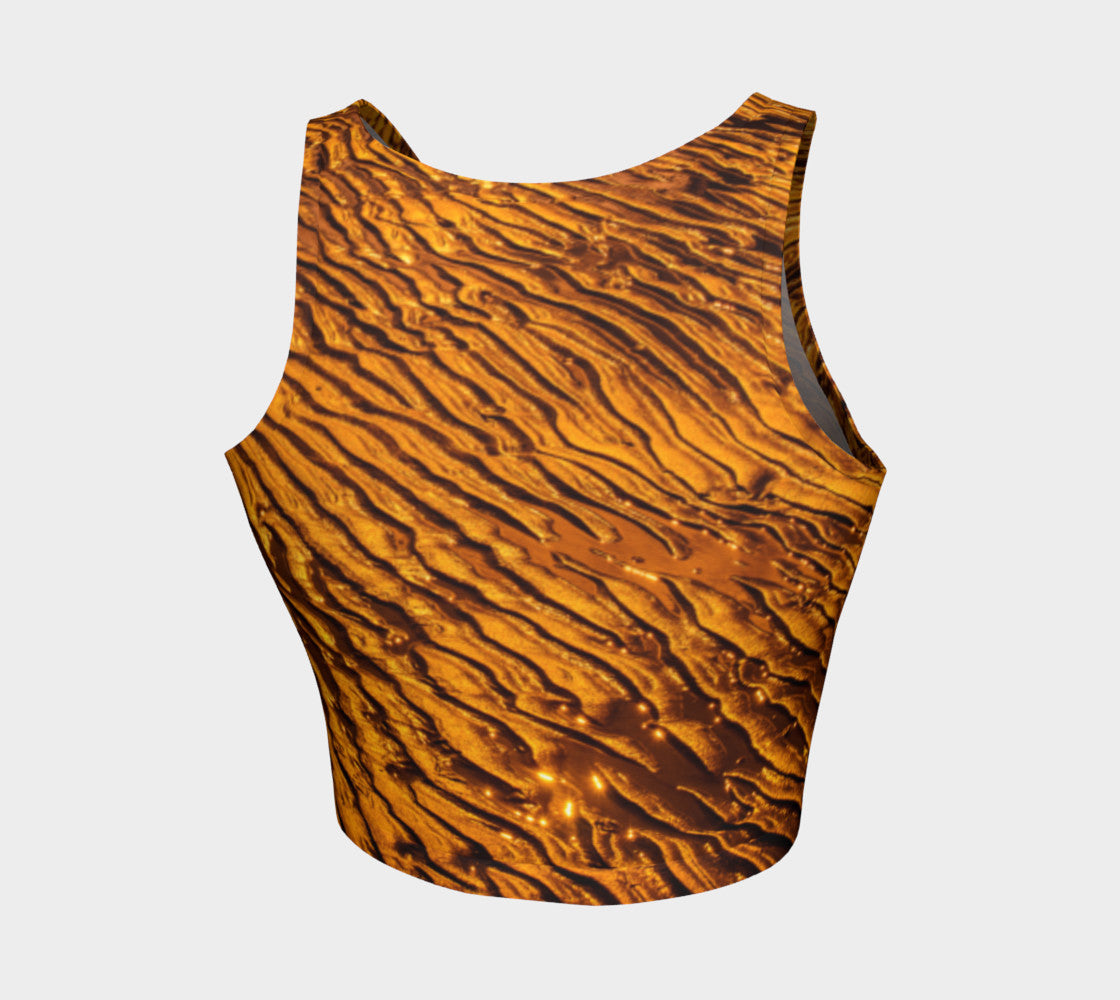 Golden Sand  Athletic Crop Top  Golden Sand artwork by Roxy Hurtubise   Made to move with you!  Wear for your daily workouts, yoga, beach volleyball or as a bathing suit top!  Your Van Isle Goddess athletic crop top pairs up with our yoga or classic leggings and capris. Crop tops also look great with shorts, mini shorts, skirts fitted or flared.