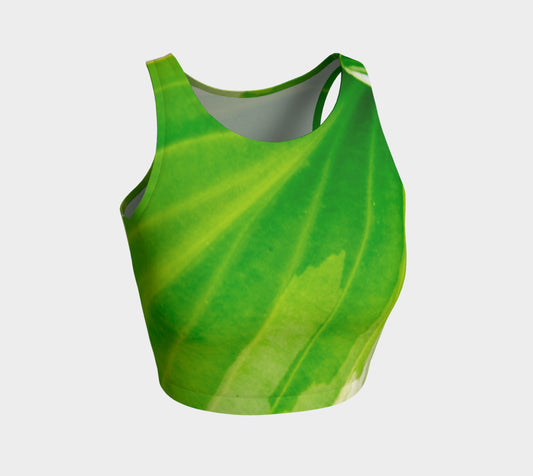 Hosta Green Athletic Crop Top  Hosta Green artwork by Roxy Hurtubise   Made to move with you!  Wear for your daily workouts, yoga, beach volleyball or as a bathing suit top!  Your Van Isle Goddess athletic crop top pairs up with our yoga or classic leggings and capris. Crop tops also look great with shorts, mini shorts, skirts fitted or flared.