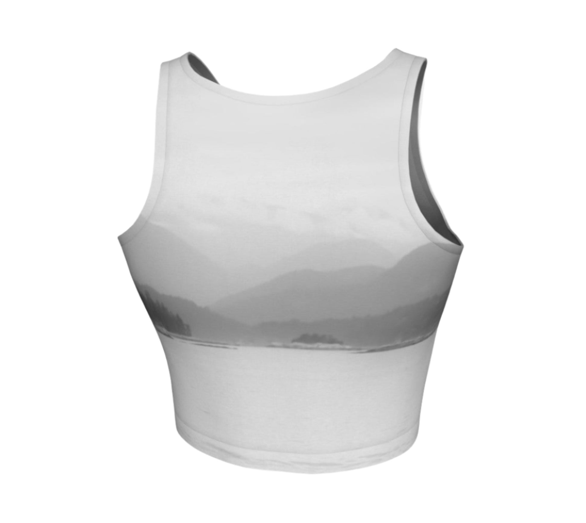 Pacific Mist Athletic Crop Top  Pacific Mist is the view from Rebecca spit on Quadra Island artwork by Roxy Hurtubise   
