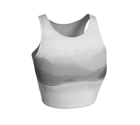 Pacific Mist Athletic Crop Top  Pacific Mist is the view from Rebecca spit on Quadra Islandartwork by Roxy Hurtubise   