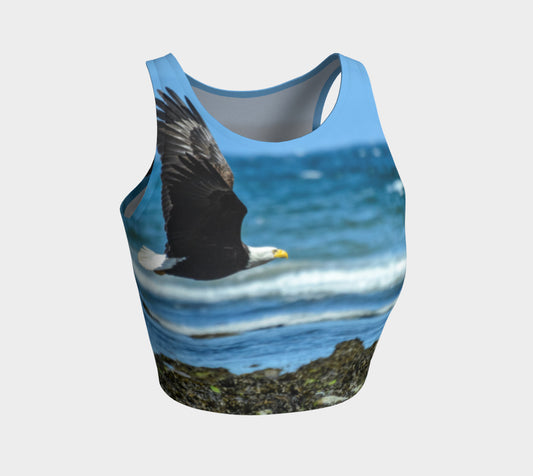 Fly Like An Eagle Athletic Crop Top  Fly Like An Eagle artwork by Roxy Hurtubise  Made to move with you!  Wear for your daily workouts, yoga, beach volleyball or as a bathing suit top!  Your Van Isle Goddess athletic crop top pairs up with our yoga or classic leggings and capris. Crop tops also look great with shorts, mini shorts, skirts fitted or flared.
