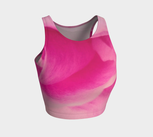 Rose Petal Kiss Athletic Crop Top  Rose Petal Kiss artwork by Roxy Hurtubise   Made to move with you!  Wear for your daily workouts, yoga, beach volleyball or as a bathing suit top!  Your Van Isle Goddess athletic crop top pairs up with our yoga or classic leggings and capris. Crop tops also look great with shorts, mini shorts, skirts fitted or flared.