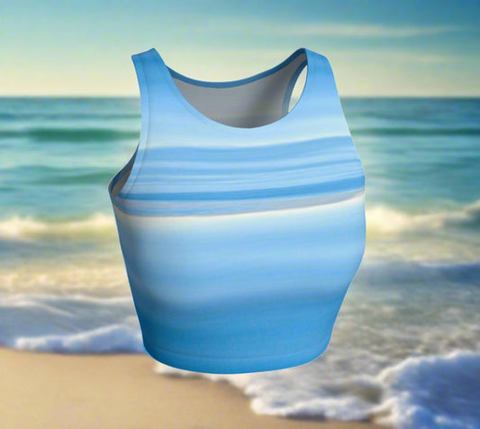 Ocean Blue Active Crop Top  Ocean Blue artwork by Roxy Hurtubise   Wear for your daily workouts, yoga, beach volleyball or as a bathing suit top!  