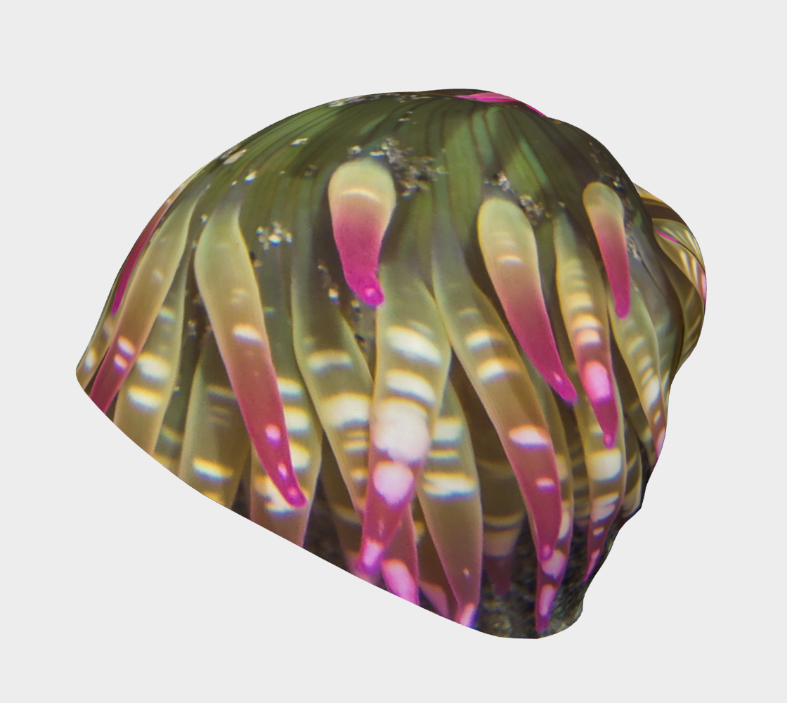 Left side Enchanted Sea Anemone Beanie by Roxy Hurtubise VanIsleGoddess.Com