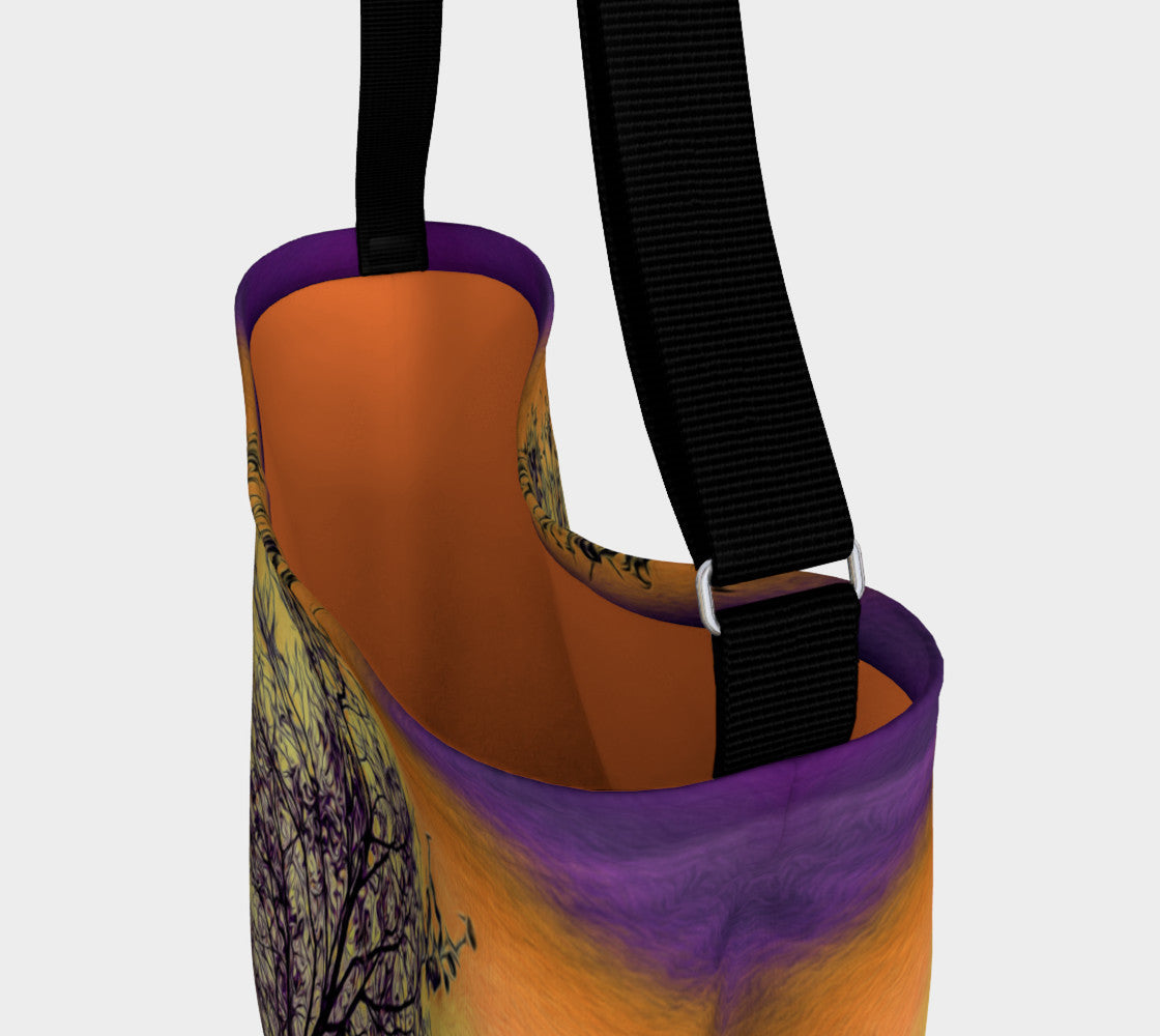 Island Tree of Life Day Tote  Everyday Day Tote for Everything!  Van Isle Goddess ultimate tote bag!   Adjustable strap for comfort, the tote is made from soft and supple neoprene that stretches to fit whatever you can put in it!    Vibrant artwork that will never fade with washing.  Island Tree of Life Artwork by  Roxy Hurtubise with solid orange color interior.