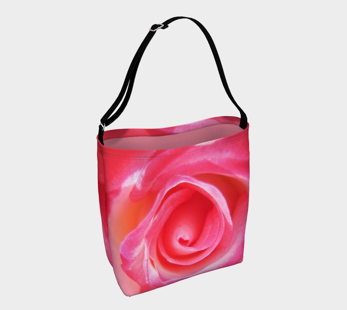 Sparkle Rose Day Tote  Everyday Day Tote for Everything!  Van Isle Goddess ultimate tote bag!   Adjustable strap for comfort, the tote is made from soft and supple neoprene that stretches to fit whatever you can put in it!    Vibrant artwork that will never fade with washing.  Sparkle Rose Artwork by  Roxy Hurtubise with pastel pink interior.