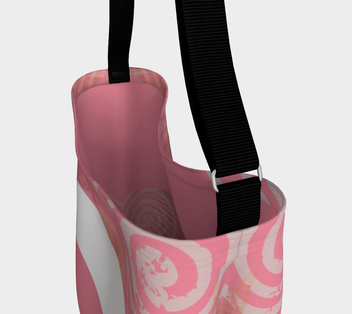 Island Goddess Rose II Day Tote  Everyday Day Tote for Everything!  Van Isle Goddess ultimate tote bag!   Adjustable strap for comfort, the tote is made from soft and supple neoprene that stretches to fit whatever you can put in it!    Vibrant artwork that will never fade with washing.  Island Goddess Rose II  Artwork by  Roxy Hurtubise with matching artwork and solid rose colour interior.