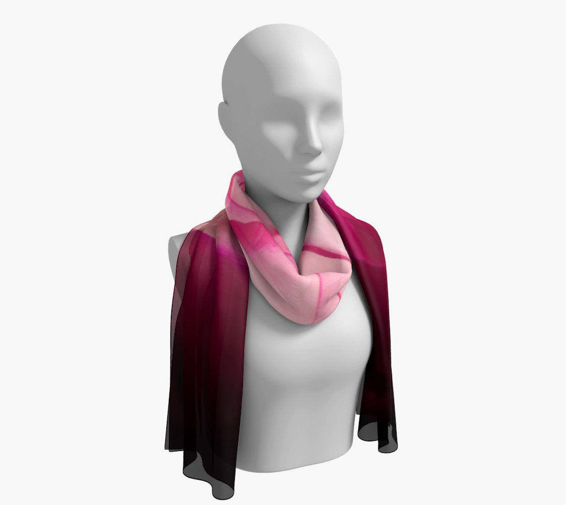 Illuminated Rose Long Scarf  Wear as a scarf, shawl or as a head wrap.  Use for home decor as a wall hanging, also makes fabulous Wedding Party Gifts!    Artwork printed on 100% polyester lightweight fabric.    Choose from three different fabrics polychiffon, satin charmeuse and matte crepe.    Machined baby rolled edge hem finish.  Choose from 2 sizes:    10" x 45"    16" x 72" by Roxy Hurtubise vanislegoddess.com