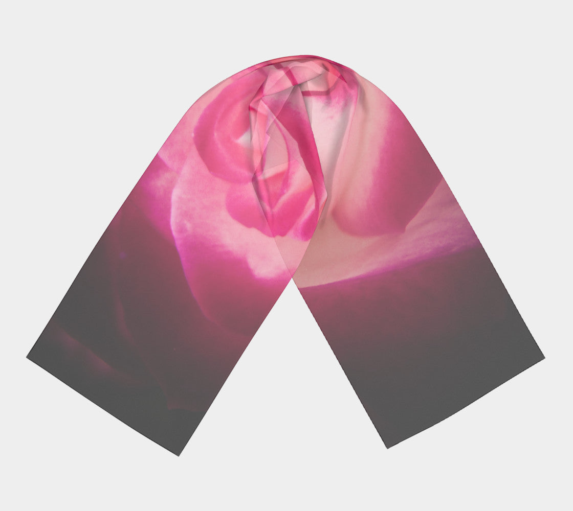 Illuminated Rose Long Scarf  Wear as a scarf, shawl or as a head wrap.  Use for home decor as a wall hanging, also makes fabulous Wedding Party Gifts!    Artwork printed on 100% polyester lightweight fabric.    Choose from three different fabrics polychiffon, satin charmeuse and matte crepe.    Machined baby rolled edge hem finish.  Choose from 2 sizes:    10" x 45"    16" x 72" by Roxy Hurtubise vanislegoddess.com