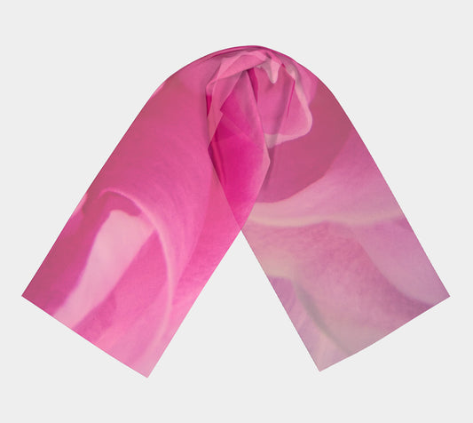 Rose Petal Kiss Long Scarf  Wear as a scarf, shawl or as a head wrap.  Use for home decor as a wall hanging, also makes fabulous Wedding Party Gifts!    Artwork printed on 100% polyester lightweight fabric.    Choose from three different fabrics polychiffon, satin charmeuse and matte crepe.    Machined baby rolled edge hem finish.  Choose from 2 sizes:    10" x 45"    16" x 72" by Roxy Hurtubise vanislegoddess.com