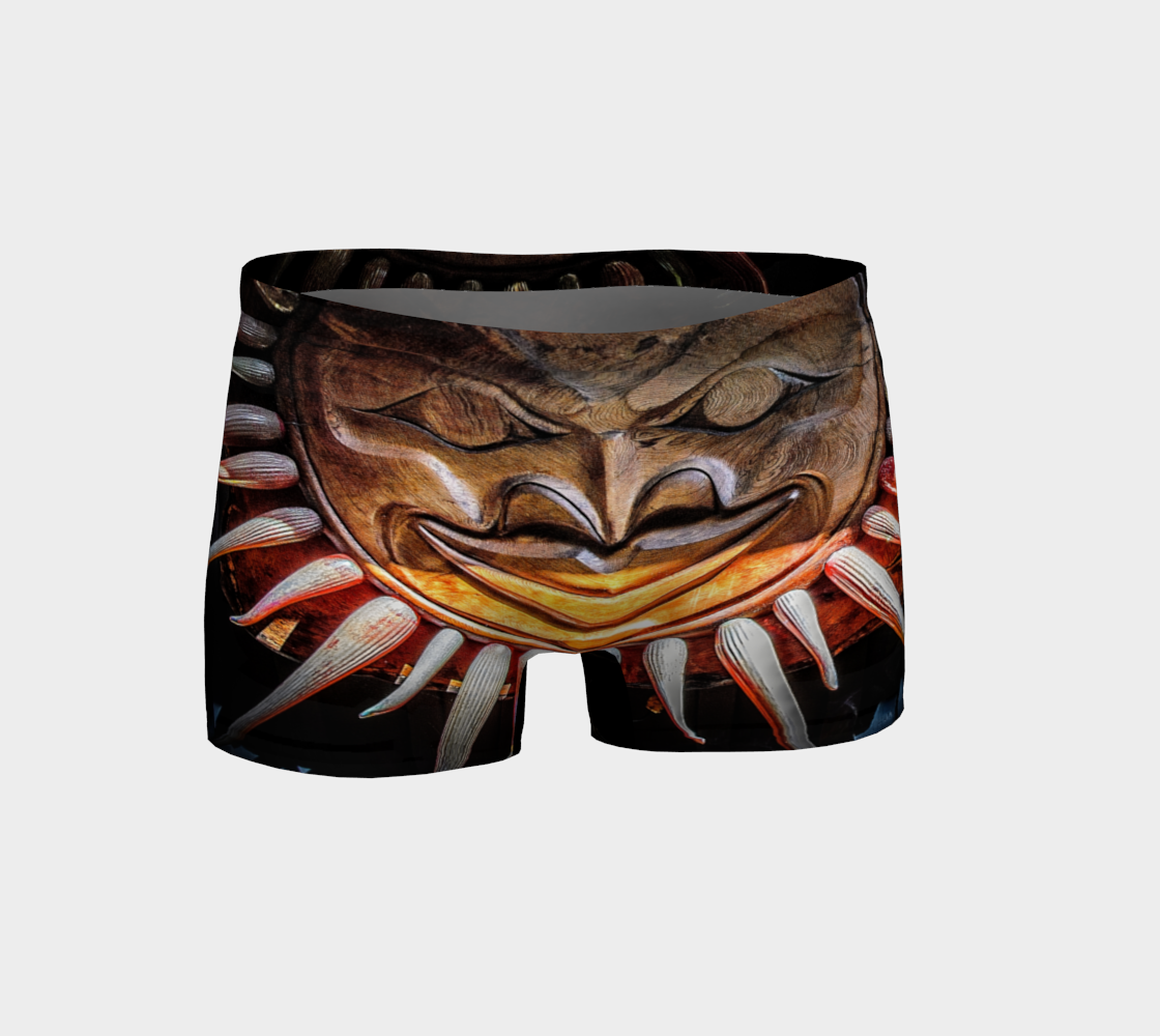 Sun Mask Totem Shorts by Van Isle Goddess of Vancouver Island