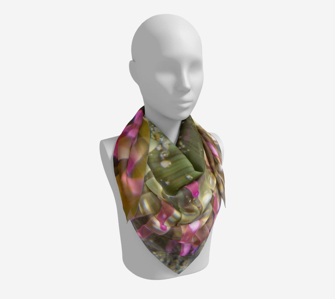 36" Enchanted Sea Anemone Square Scarf  shown worn around the neck.