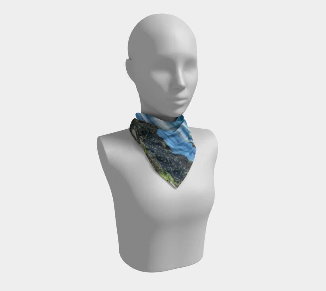 16" Fly Like An Eagle Square Scarf  worn around the neck.