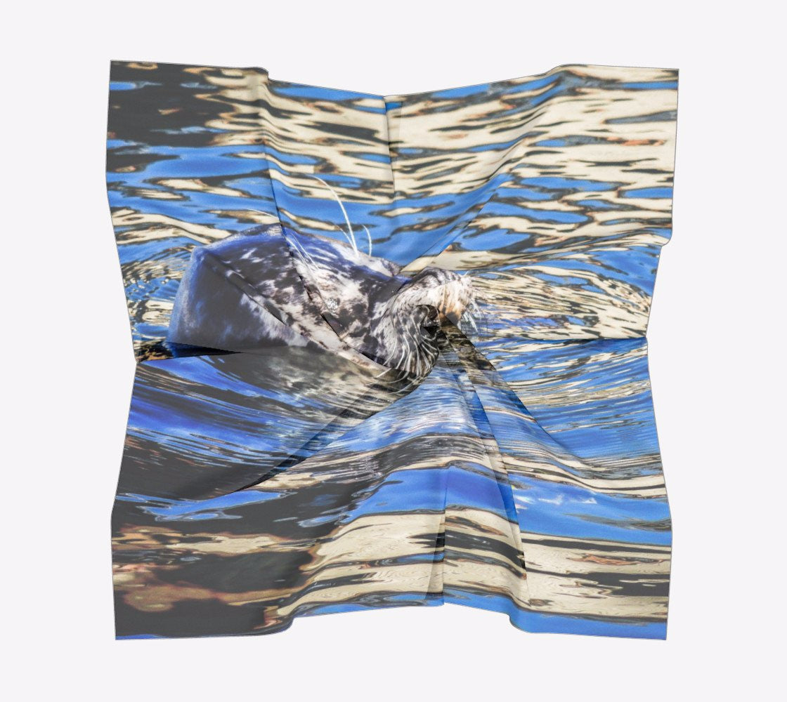 Seal of Blue Square Scarf  Wear as a scarf or a shawl, use for home decor as a wall hanging, also makes a fabulous Wedding Party Gifts!    Artwork printed on 100% polyester lightweight fabric.  Choose from three different fabrics polychiffon, satin charmeuse and matte crepe.  Machined baby rolled edge hem finish.  Choose from 3 sizes:    16" x 16"  Perfect size for Men's Pocket Square  26" x 26"  36" x 36" by vanislegoddess.com