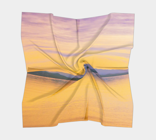 Magic Morning Square Scarf  Wear as a scarf or a shawl, use for home decor as a wall hanging, also makes a fabulous Wedding Party Gifts!    Artwork printed on 100% polyester lightweight fabric.  Choose from three different fabrics polychiffon, satin charmeuse and matte crepe.  Machined baby rolled edge hem finish.  Choose from 3 sizes:    16" x 16"  Perfect size for Men's Pocket Square  26" x 26"  36" x 36" by Roxy Hurtubise Vanislegoddess.com