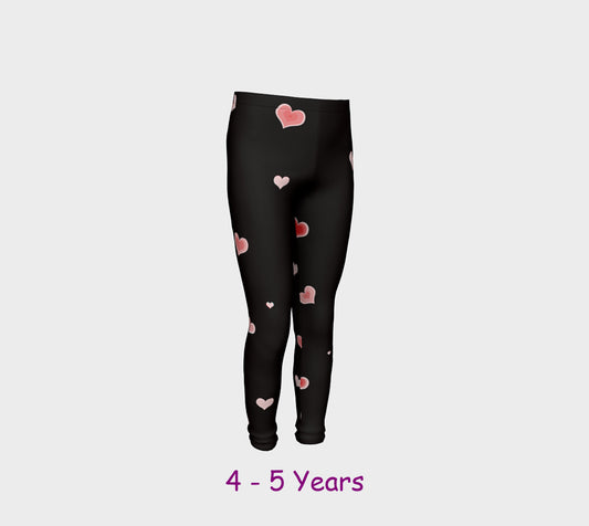Hearts In the Night Youth Leggings  Van Isle Goddess youth leggings for ages 4 - 12.  Makes a great gift idea from Vancouver Island!