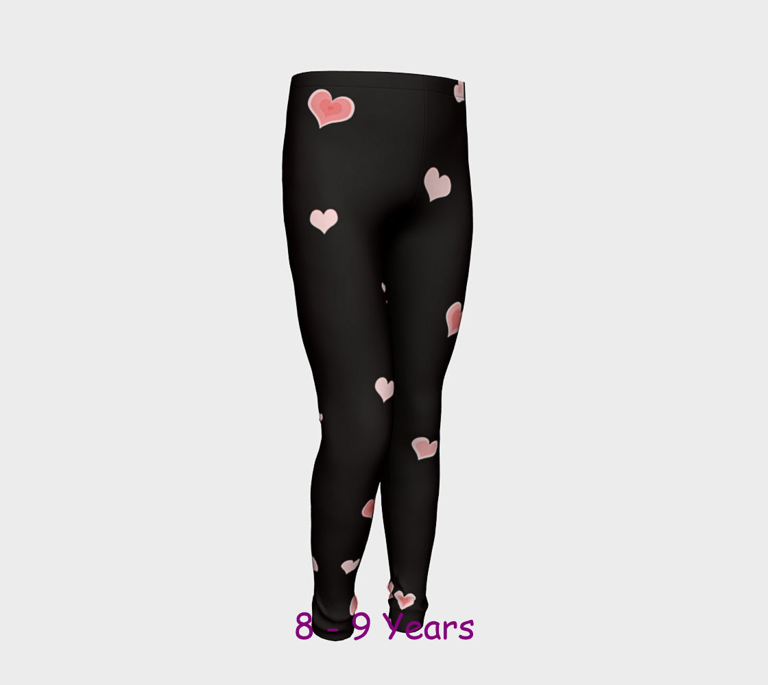 Hearts In the Night Youth Leggings  Van Isle Goddess youth leggings for ages 4 - 12.  Makes a great gift idea from Vancouver Island!